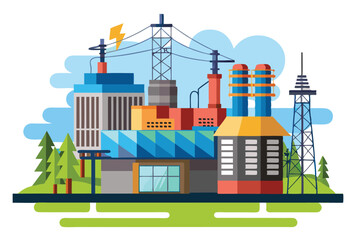 Obraz premium electric power plant vector illustration simple flat design energy industry clipart