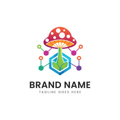 A vibrant, colorful logo featuring a stylized mushroom with a plant, symbolizing growth and innovation in a modern, tech-inspired design.
