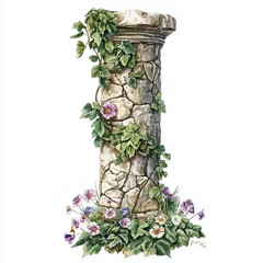 Roman numeral I as lone column wrapped in ivy and flowers