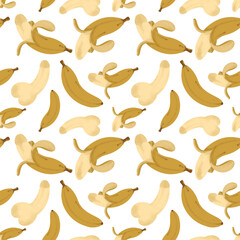 Banana Humor Pattern.A cheeky seamless pattern featuring stylized bananas in amusing and unexpected shapes. Perfect for bold surface designs, editorial illustrations, or playful prints.