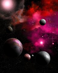 Planets nebula and stars in deep space