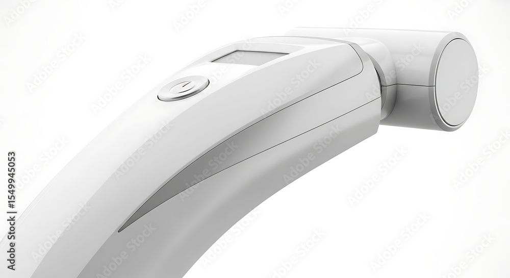Poster sleek white modern device with display and power button against white backdrop