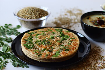 Bajra dosa, also known as millet pancake, made with nutritious muringa or drumstick leaves