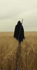 Solitary Figure in a Golden Wheat Field