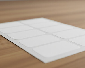 Blank Sticker Sheet Mockup On Wooden Desk