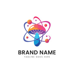 A vibrant and colorful logo featuring a stylized mushroom surrounded by atomic rings and spheres, evoking a sense of creativity and innovation.