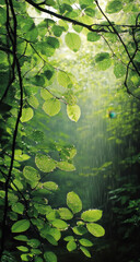 Nature's Embrace: Lush Green Leaves in Rain