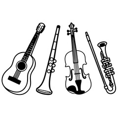Naklejka premium Musical Instruments Vector Illustration Guitar Clarinet Violin