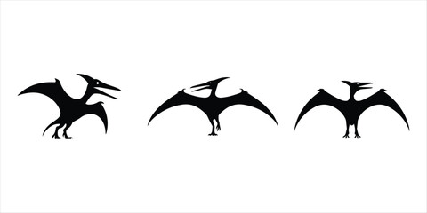 dinosaur birds silhouette vector hand drawn illustration on white background. dinosaur birds icon set. © MOMENIN SUNNY