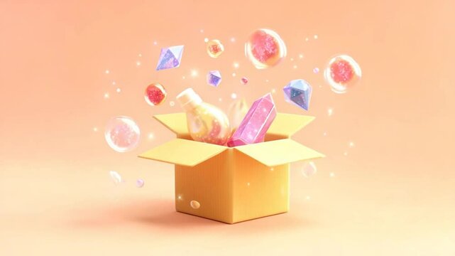 Unboxing magical gems and beauty elixir revealing enchanting treasures and possibilities