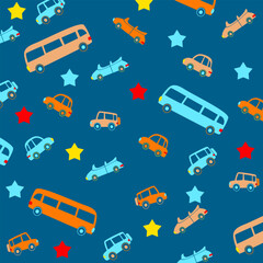 cars and bus seamless vector cute cartoon design for kids fabric fullprint apparel