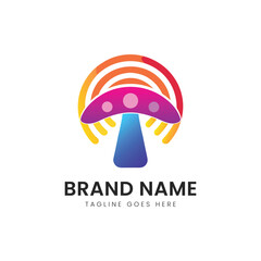 A vibrant and colorful logo featuring a stylized mushroom with radiating waves, representing creativity and innovation. Ideal for tech or eco-friendly brands.