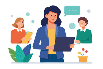 Female leader discussing business plan vector illustration simple flat design business teamwork