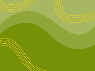 Nature-Inspired Green Wave Abstract Background with Yellow Flow Lines