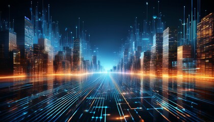 abstract digital cityscape a 3d visualization of data streams and algorithmic forms