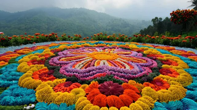 Onam celebration: harvest joy, pookalam, sadya, traditional meal, religious festivity, Thiruvonam observance Puli Kali dance, Malayali culture, festive traditions, harvest feast cultural significance.