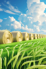 Hay Bales Field Sunny Sky
