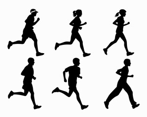 Silhouette Runners Diverse Group of People Running Jogging and Exercising Outdoors