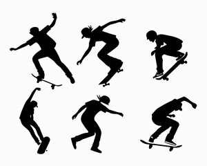 Silhouette Skateboarders Performing Tricks A Dynamic Collection of Skateboarding Action Poses