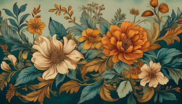 Fototapeta beautiful fantasy vintage wallpaper botanical flower bunch vintage motif for floral print digital background