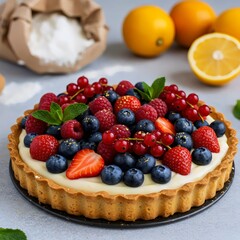 High-Resolution Food Photography of a Glazed Berry Tart  