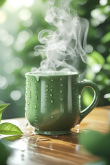 Steaming Cup Water Droplets Bokeh