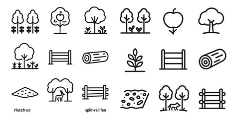 Fototapeta premium Nature and outdoors line icons set – outline, linear, environment and ecology symbols