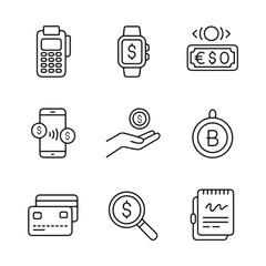 Financial technology icons illustrating modern payment methods