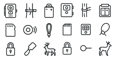 Fototapeta premium Security and surveillance line icons set – outline, linear, camera and lock symbols