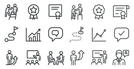 Business and leadership outline icons set &ndash; linear, corporate, management symbols