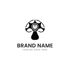 A creative black-and-white logo featuring a stylized mushroom design with a circular detail at the center, perfect for a modern brand.
