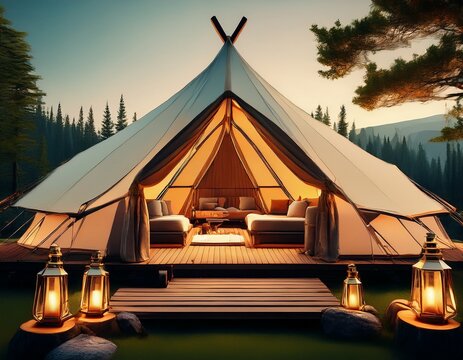 glamping in the beautiful place luxury glamping glamorous camping generative ai
