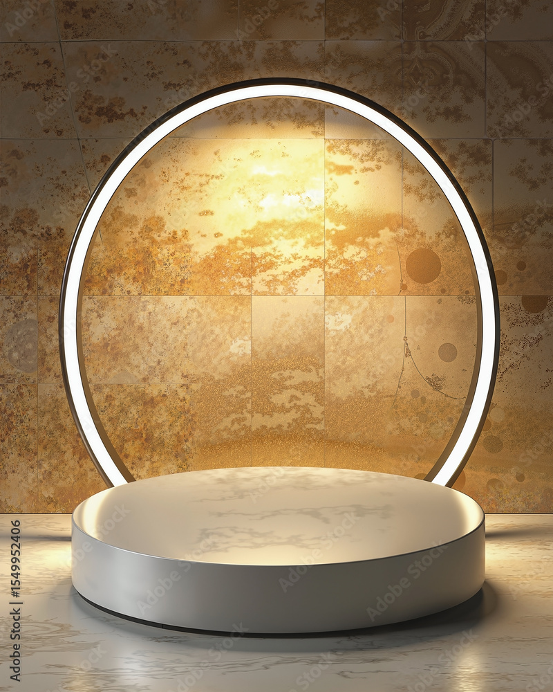 Poster modern empty circular podium with a smooth satin finish, gently highlighted by soft rim and diffused