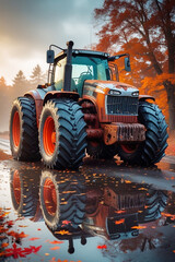 Autumn Tractor Reflection Scene