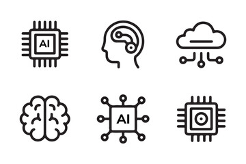 Artificial intelligence and technology icons set