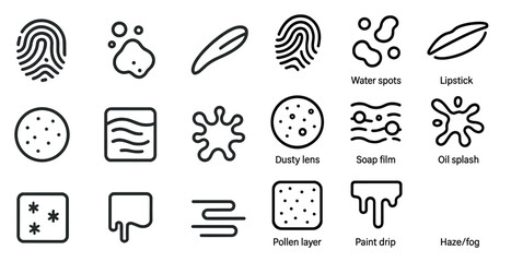 Fototapeta premium Fingerprint and liquid line icons set – outline, silhouette, splash and water symbols