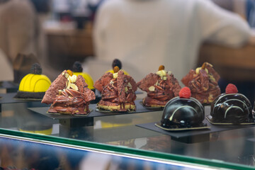 Delightful dessert display featuring elegant pastries at a local patisserie