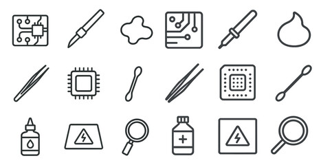 Electronics and maintenance line icons set – tech, repair, circuit symbols