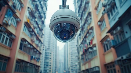 CCTV Security Camera Mounted on a Building in China  Close-up of Surveillance Equipment Ensuring Security in a Modern, Urban Environment