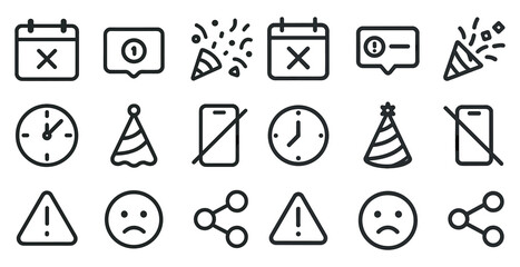 Event and celebration linear icons set - outline, symbols for party and calendar events