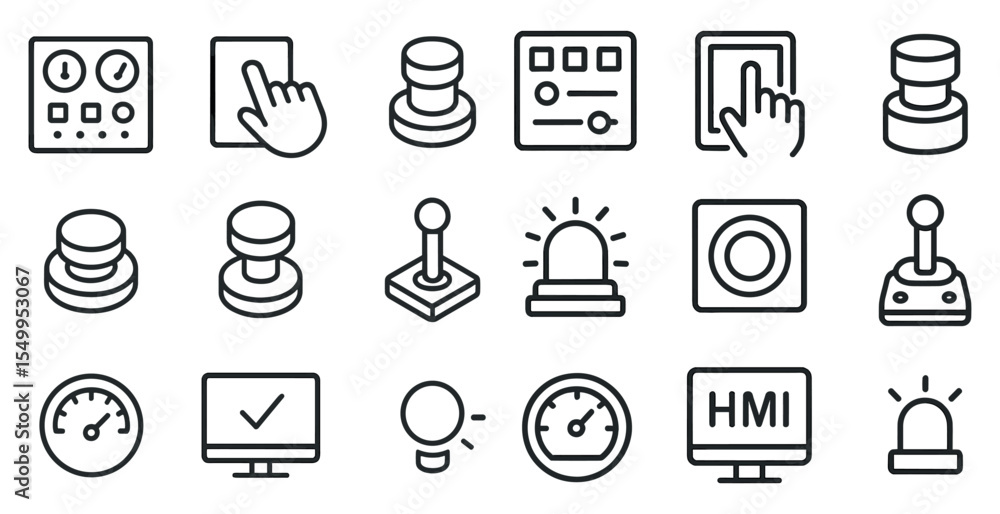 Poster user interface linear icons set – flat, outline, control and dashboard symbols