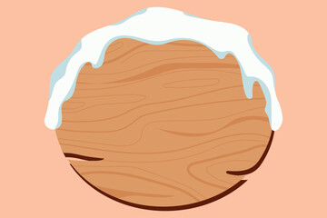 Round Wooden Sign Board Snow Vector Design