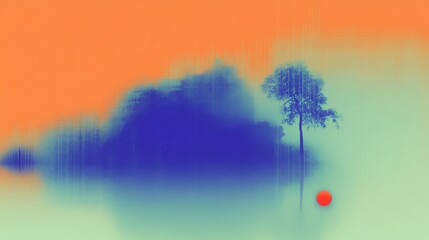 Abstract nature scene with vibrant colors and shapes.