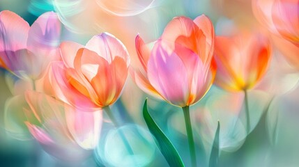Colorful tulips in a vibrant, soft-focus background.