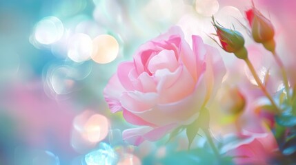 Beautiful pink rose with soft bokeh background.