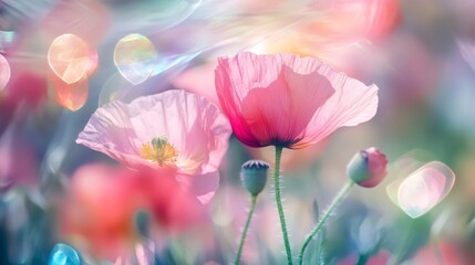 Beautiful, vibrant pink poppy flowers in bloom.