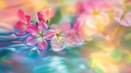 Vibrant flowers in soft colors and gentle water.
