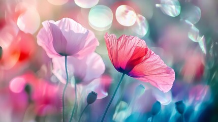 Vibrant flowers in soft focus with dreamy colors.