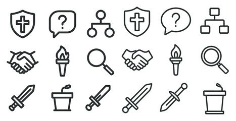 Obraz premium Church and network line icons set – sleek, minimalist faith and connection symbols
