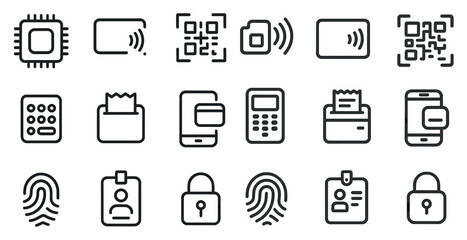 Fototapeta premium Technology and security outline icons set – linear, digital, data protection symbols